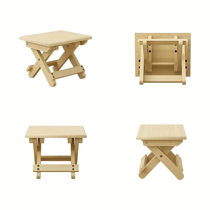 Portable Outdoor Solid Wood Folding Stool-0