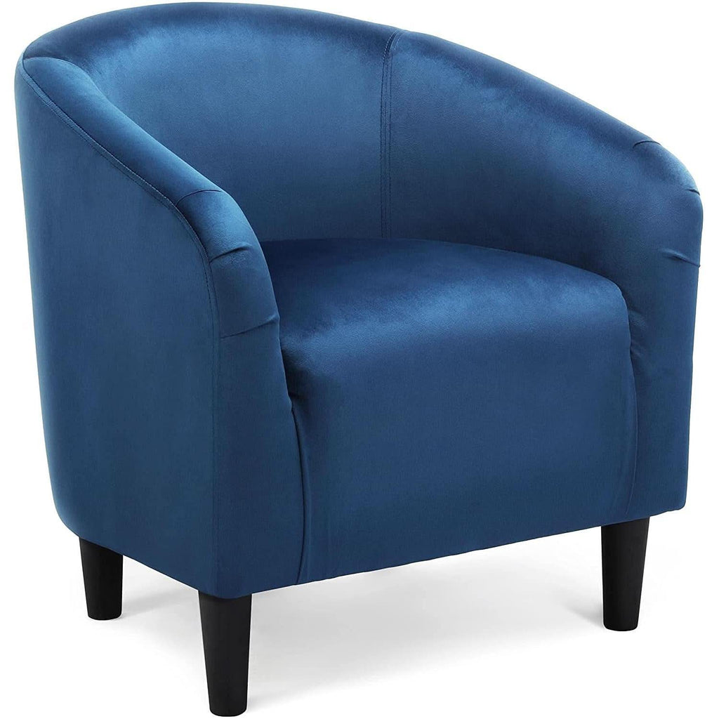 Pagoda Blue Velvet Club Chair With Curved Armrests-2