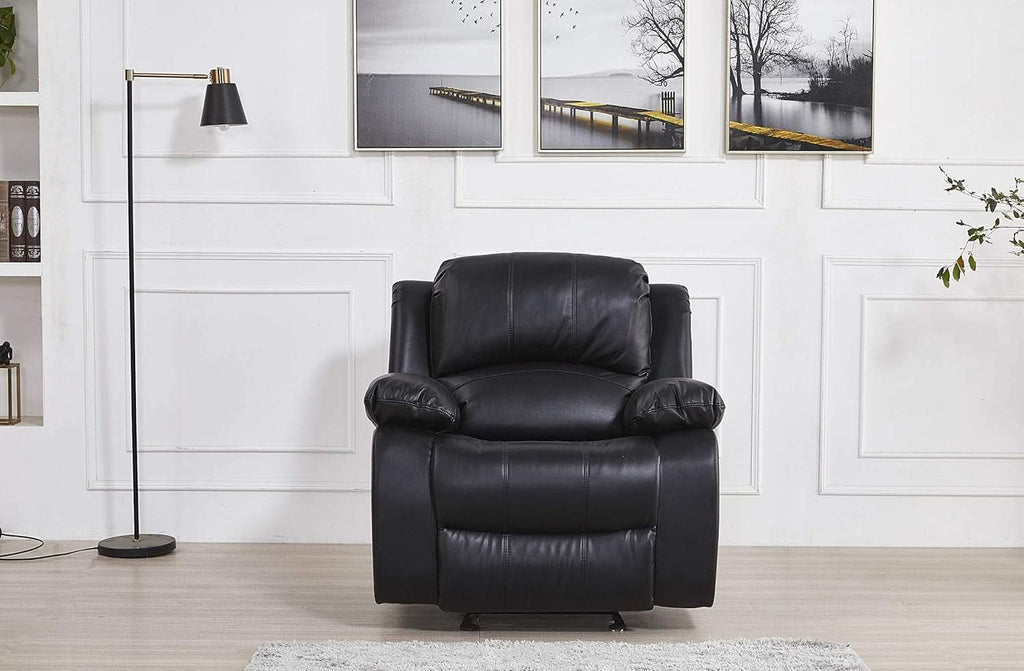 Bonded Leather Reclining Glider Sofa Set Black 3 Piece-3