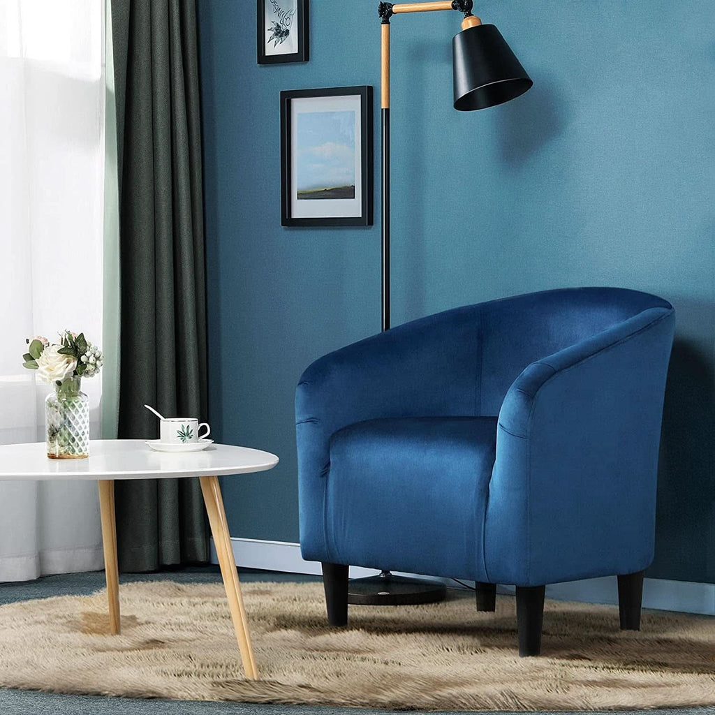 Pagoda Blue Velvet Club Chair With Curved Armrests-4