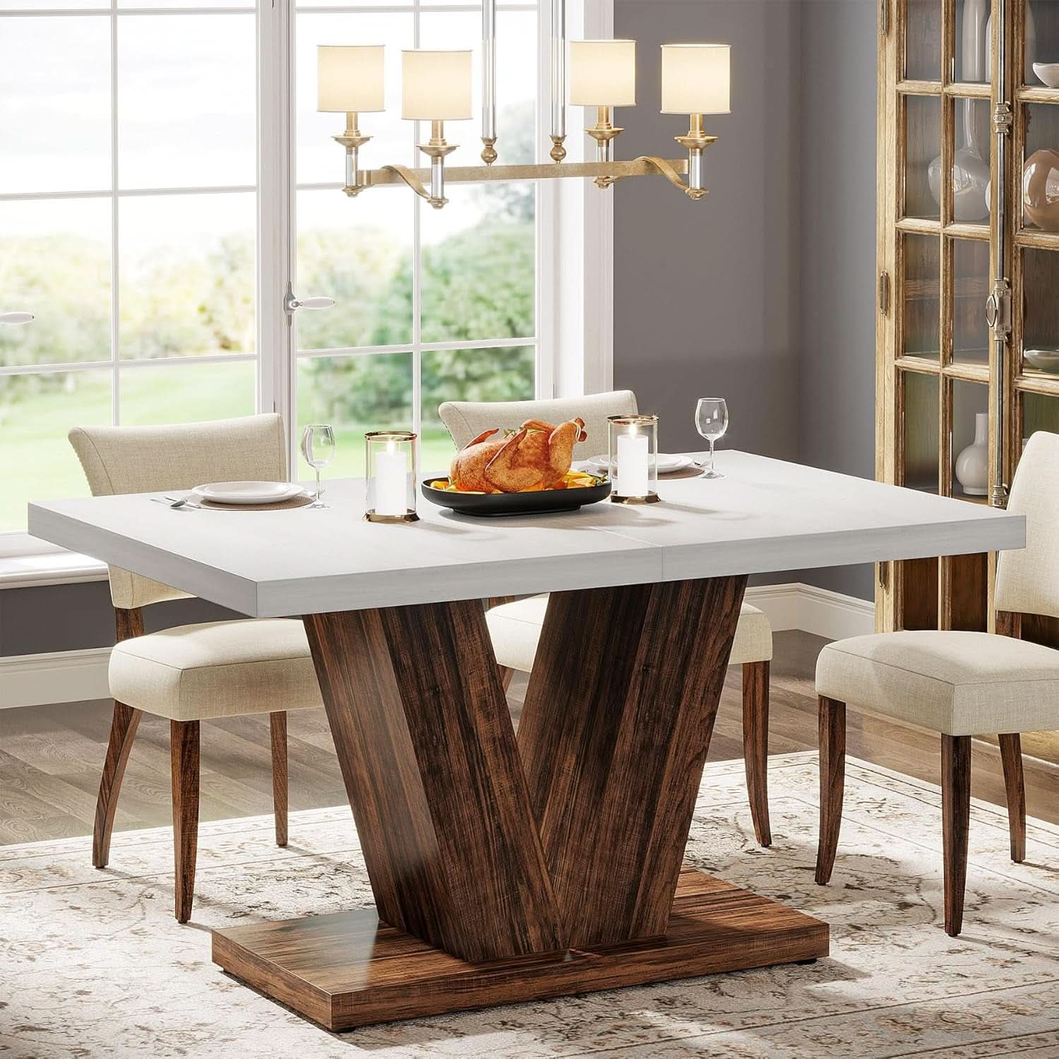 47 Inch White Oak Dining Table With Heavy Pedestal Base-2