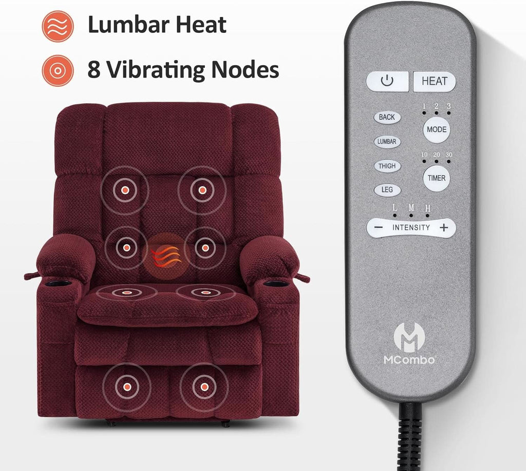 Large Burgundy Dual Motor Lift Recliner Chair With Massage And Heat-4