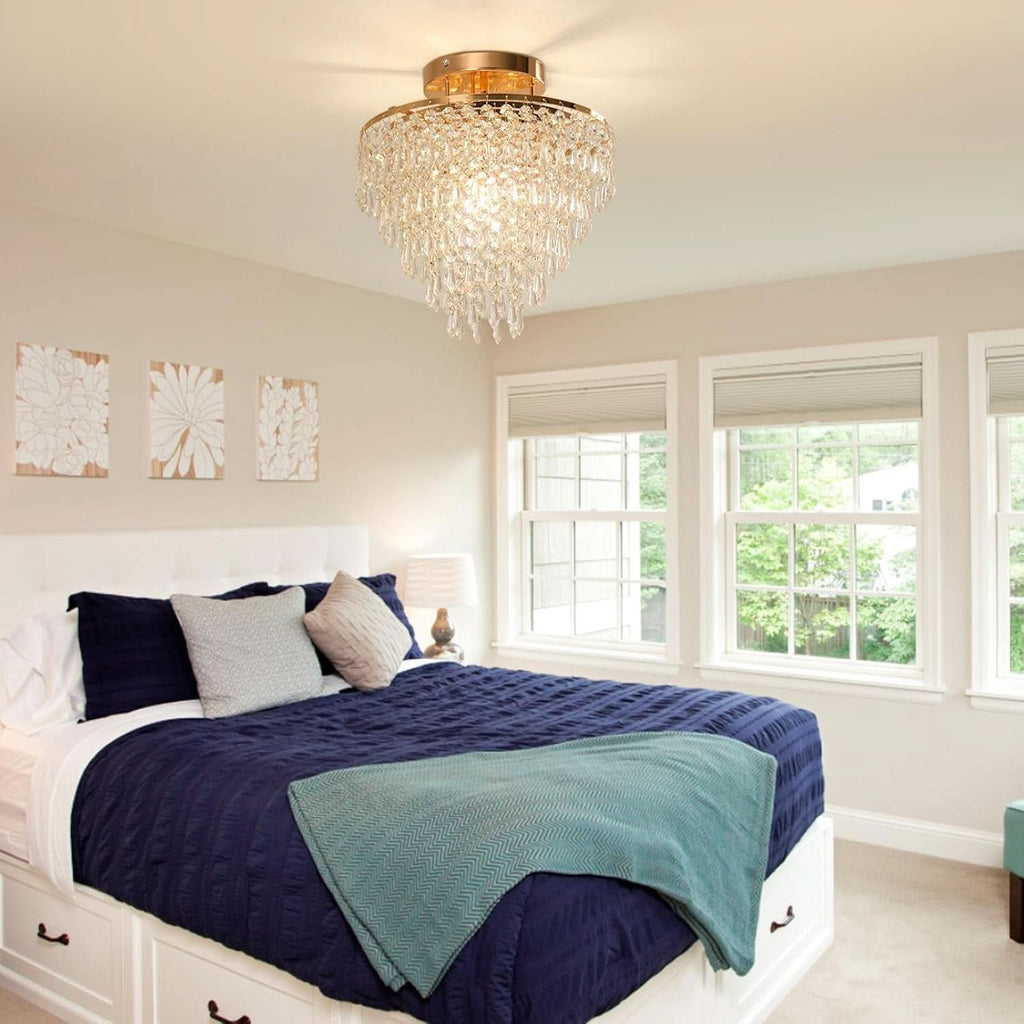 Gold Crystal Flush Mount Chandelier 30cm Ceiling Light-3