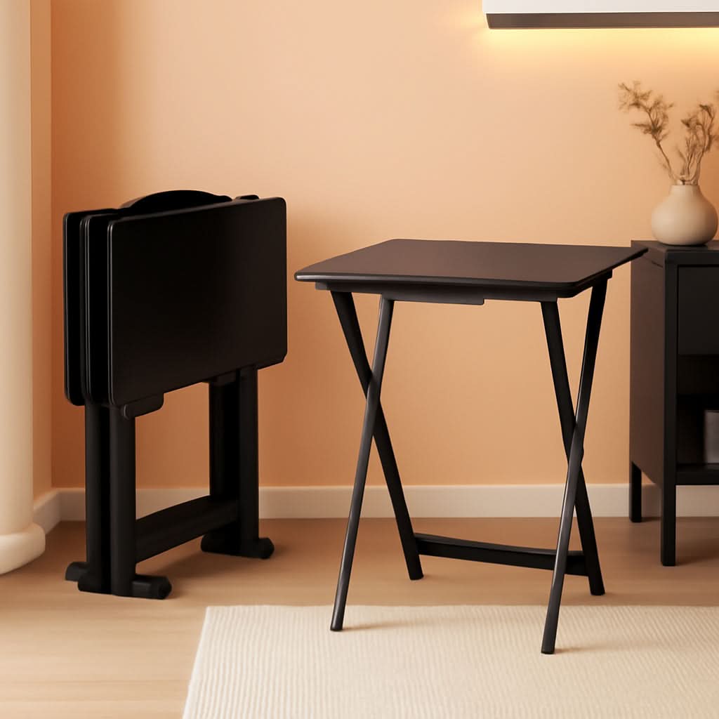 Foldable TV Dinner Tray Tables 4 Pack Black 15x19x26-0