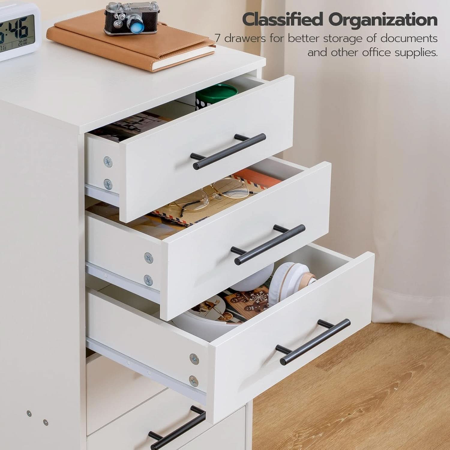 White 7 Drawer File Cabinet Storage For Home Office-3