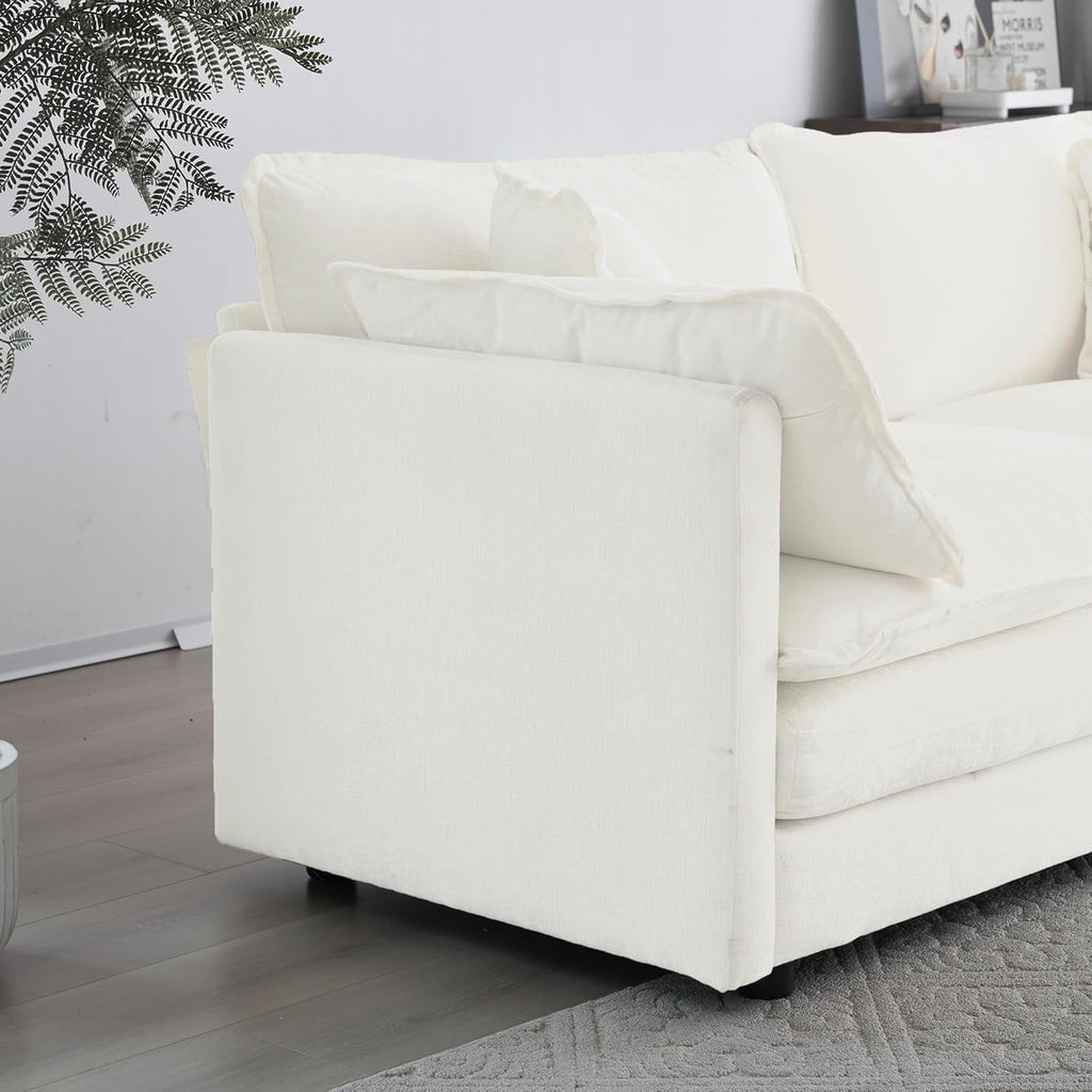 White Chenille Two Seater Upholstered Cozy Loveseat-4