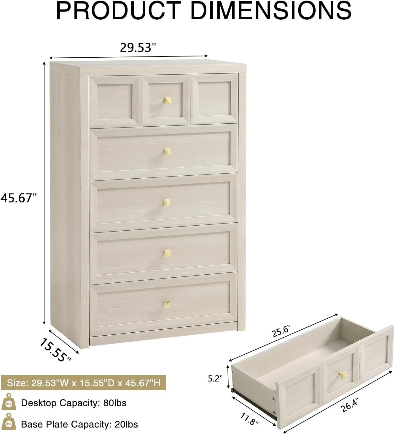 5 Drawer Dresser Grey White Modern Bedroom Storage-2