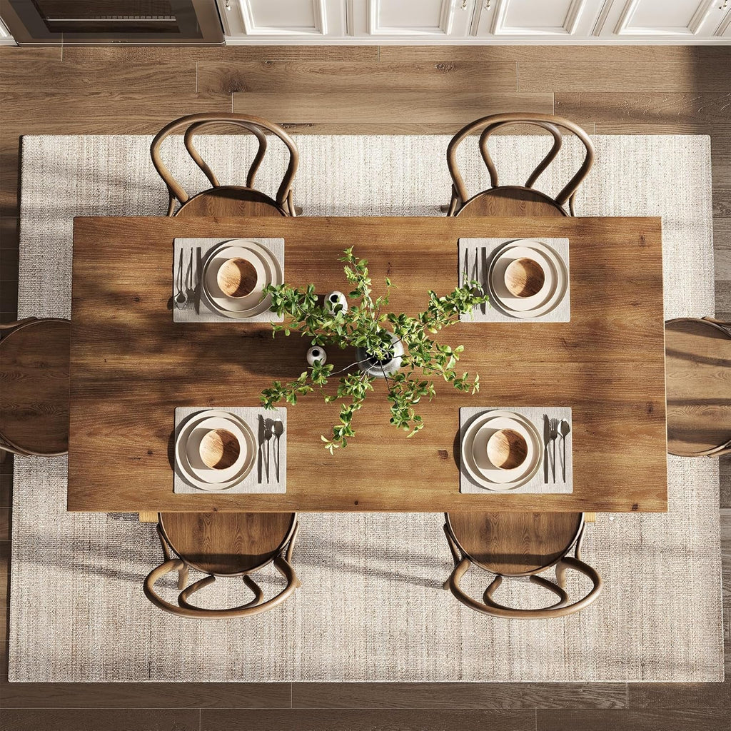 Solid Wood Rectangular Table 63 Inch RusticBrownFinish