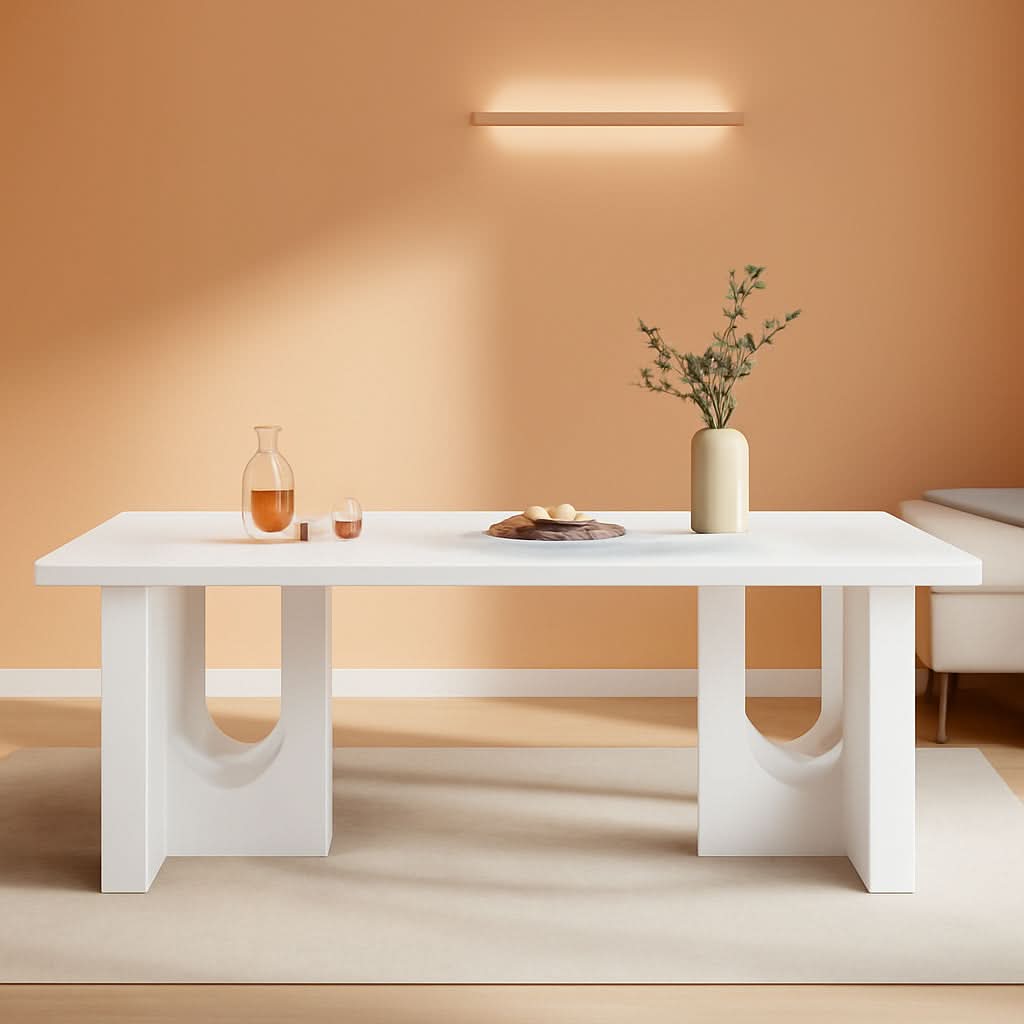 Modern White Dining Table 71 Inch With Wood Pedestal Base-0