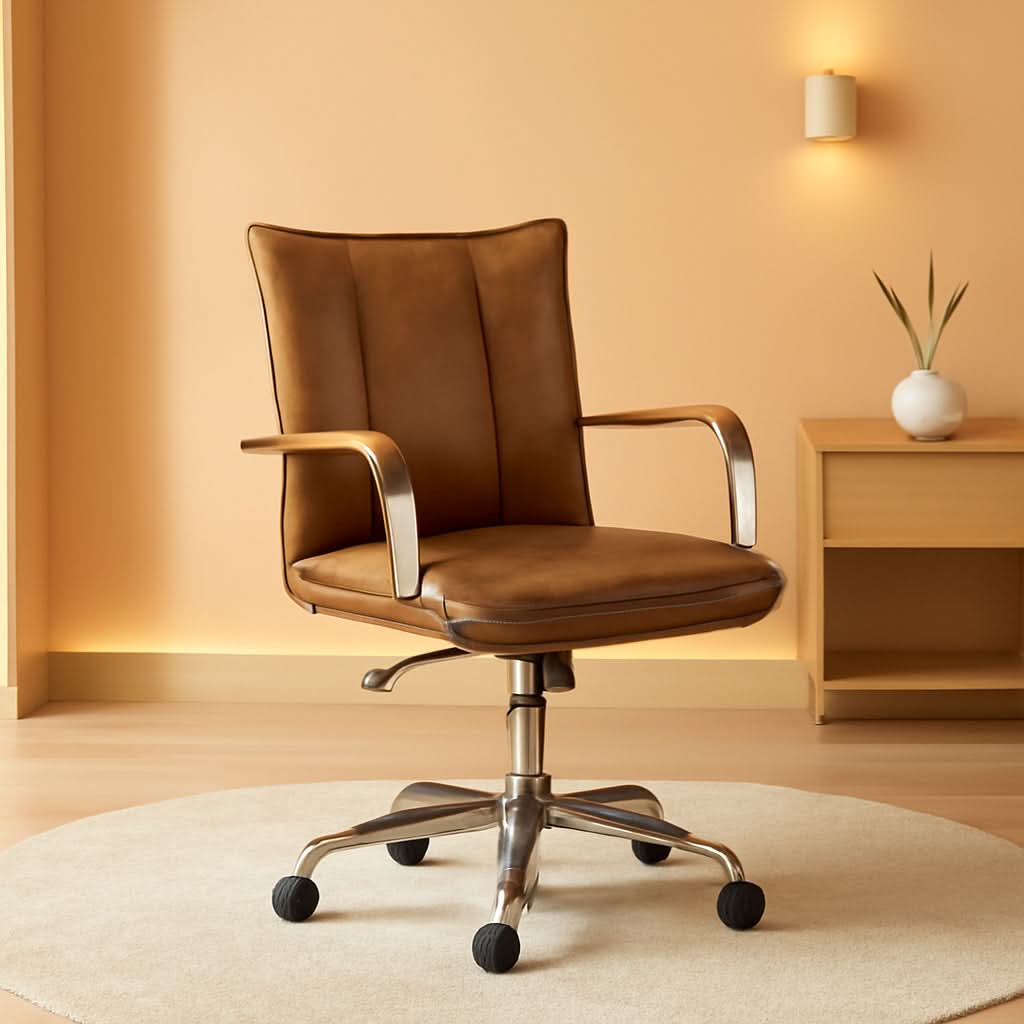 Faux Leather Adjustable Office Desk Chair Camel Armrests-0