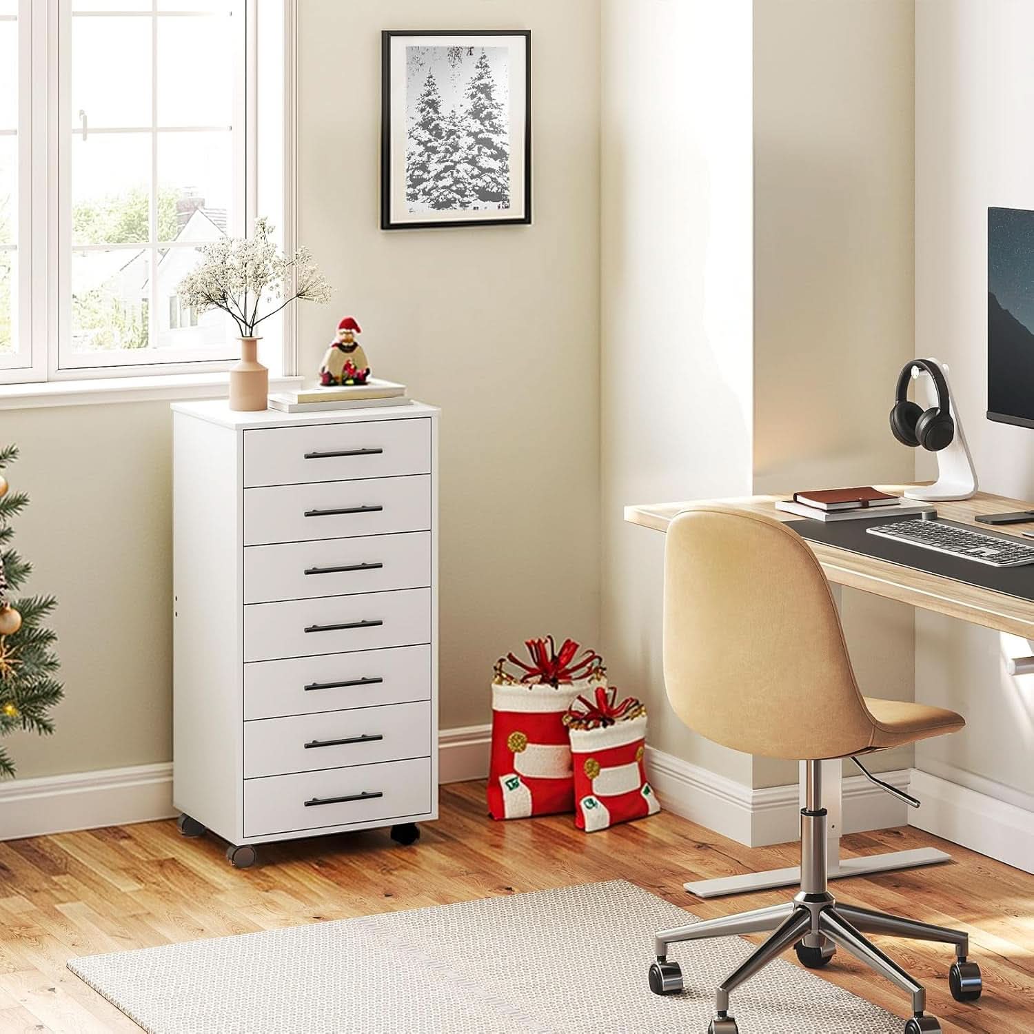 White 7 Drawer File Cabinet Storage For Home Office-1