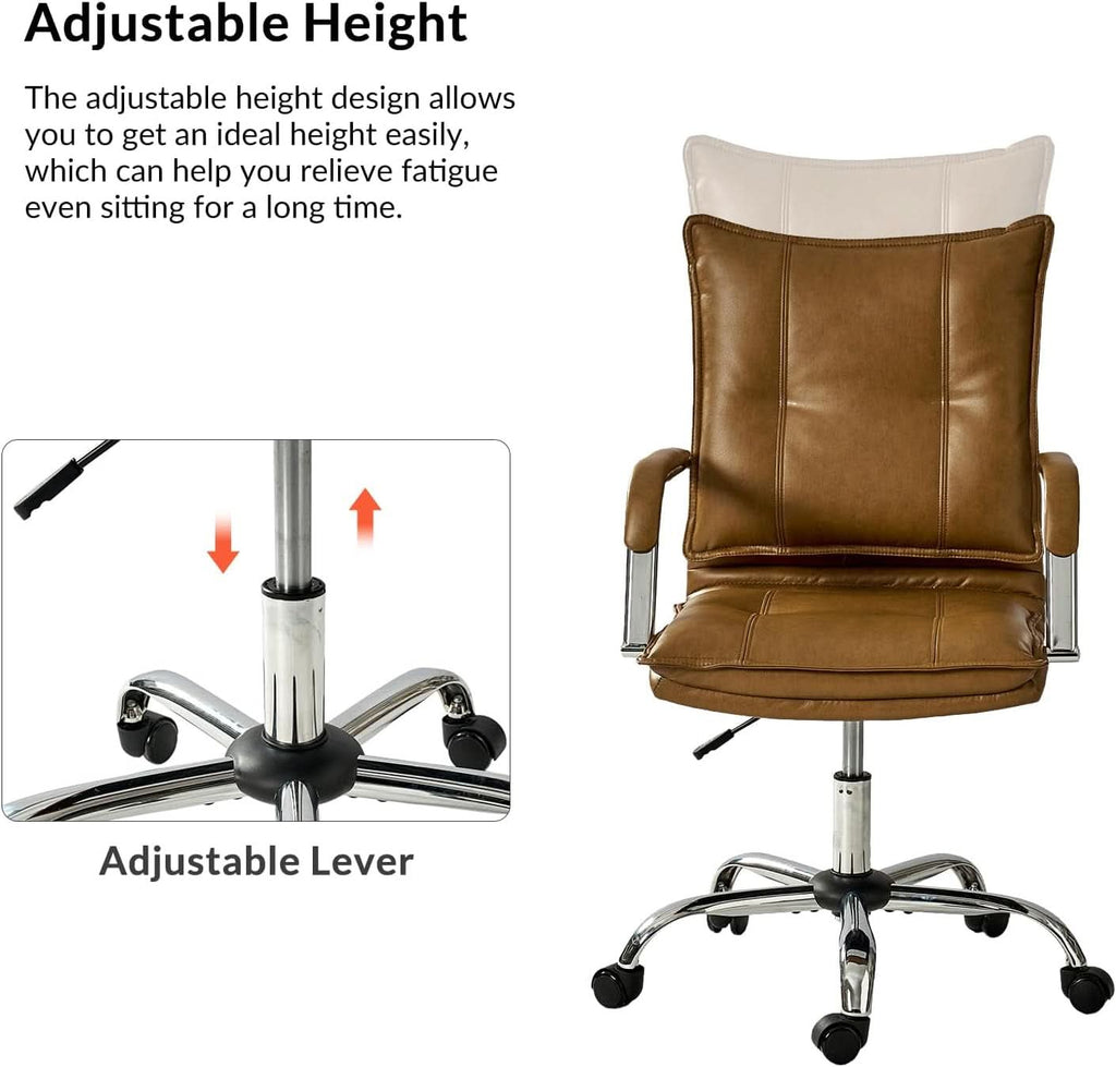 Faux Leather Adjustable Office Desk Chair Camel Armrests-4
