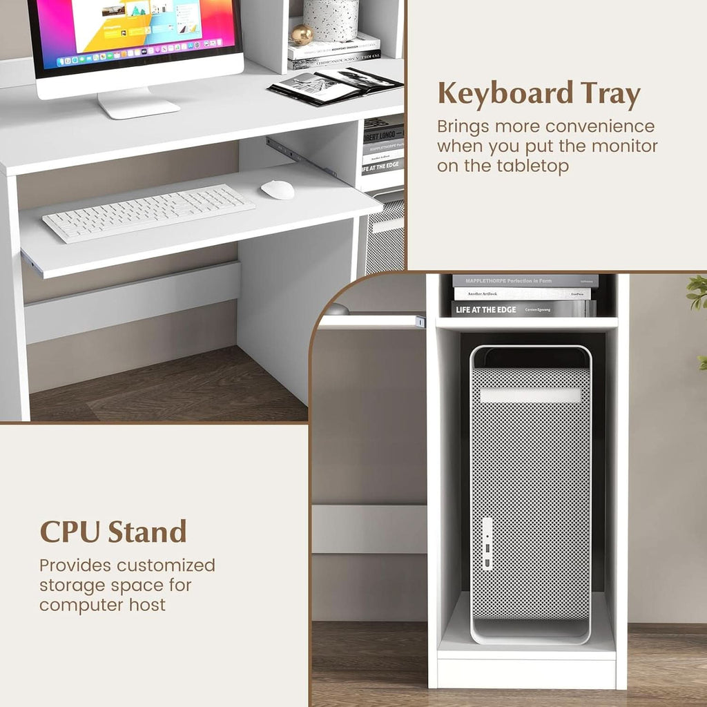 White Desk With Hutch And Charging Station For Home Office-4